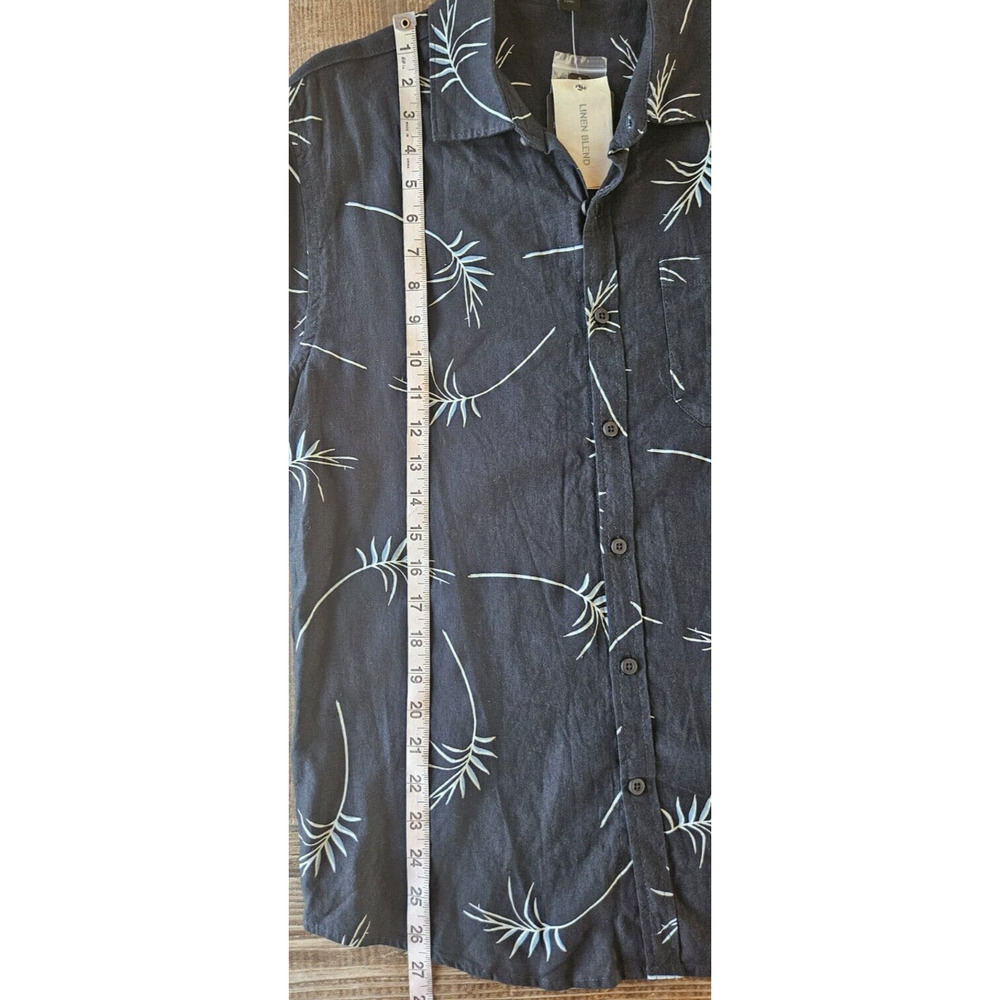 Magaschoni Man Shirt Mens Small Navy Linen Palm Print Short Sleeve Button Up Nwt - Picture 8 of 9